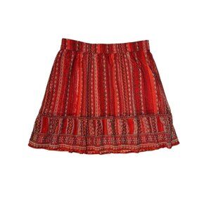 Loft Women's‎ Red Skirt Size L Bohemian Print Elastic Waist